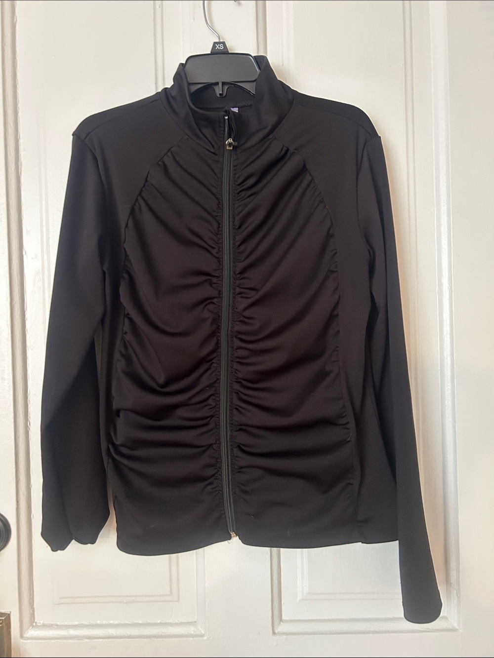 EUC Women’s Black Ruched Zip-Front Jacket